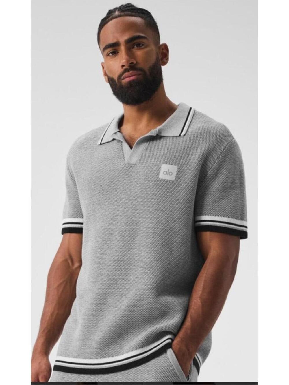 Men’s Alo Yoga Sport Club Knit Sweater Polo size XL grey